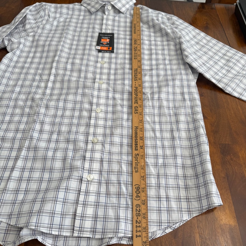 Van Heusen Mens LT Big & Tall Plaid Dress Shirt Stain Shield Wrinkle Free CB310 - Picture 7 of 9
